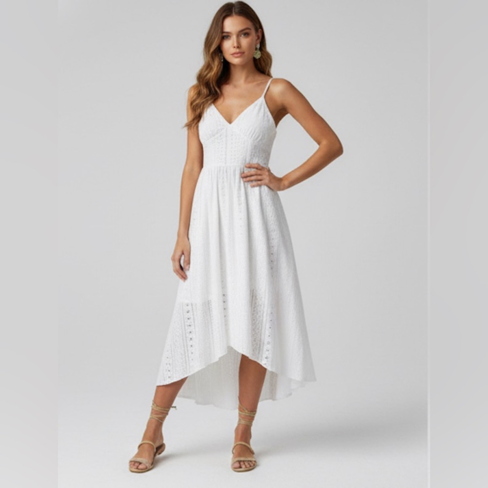 Boho Eyelet Embroidery Wrap Hem Cami Dress